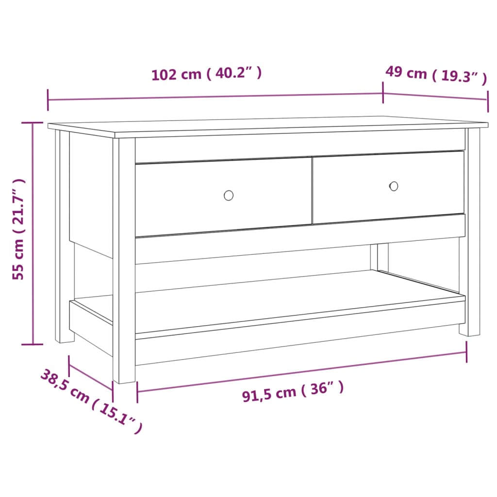 Tavolino da Salotto Nero 102x49x55 cm in Legno Massello di Pino - homemem39