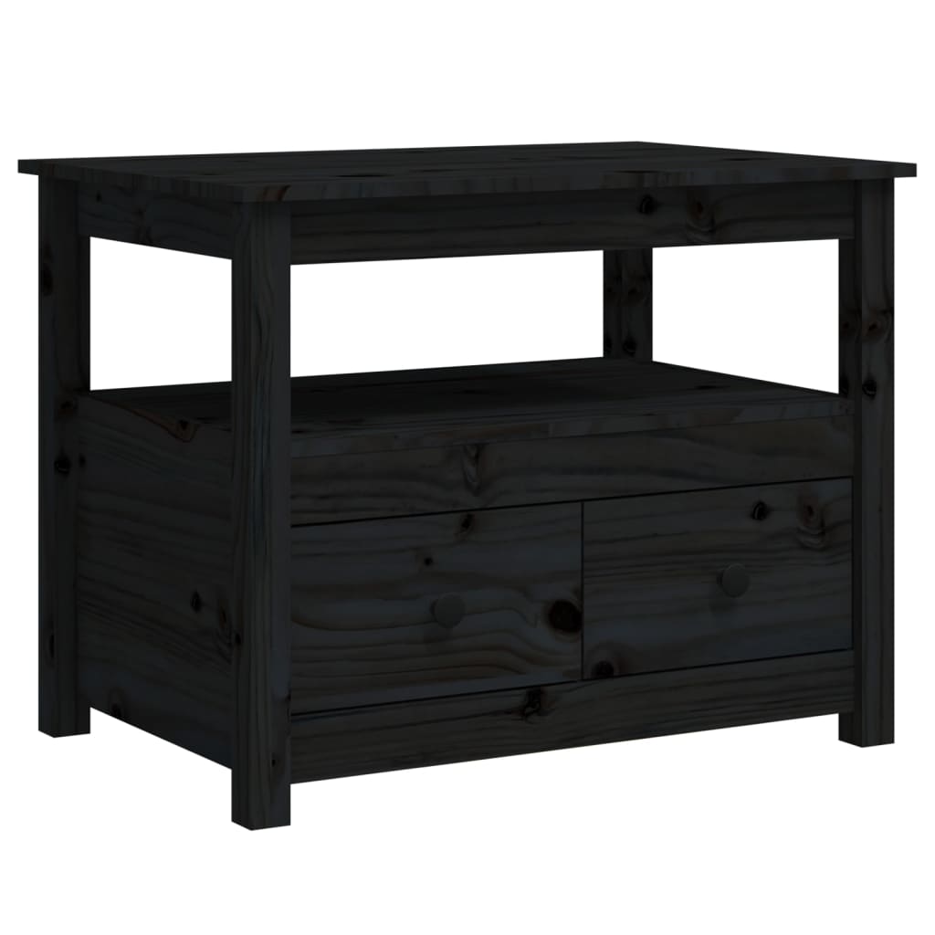 Tavolino da Salotto Nero 71x49x55 cm in Legno Massello di Pino - homemem39