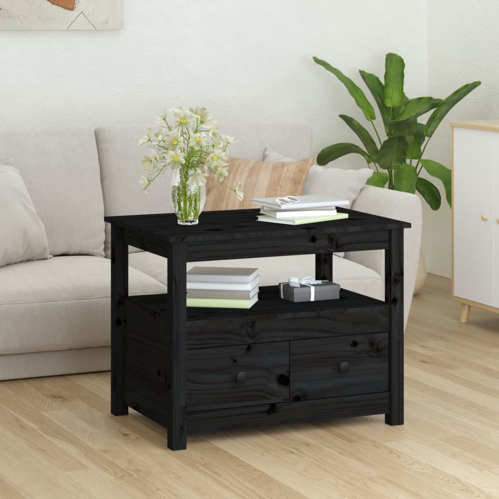 Tavolino da Salotto Nero 71x49x55 cm in Legno Massello di Pino - homemem39