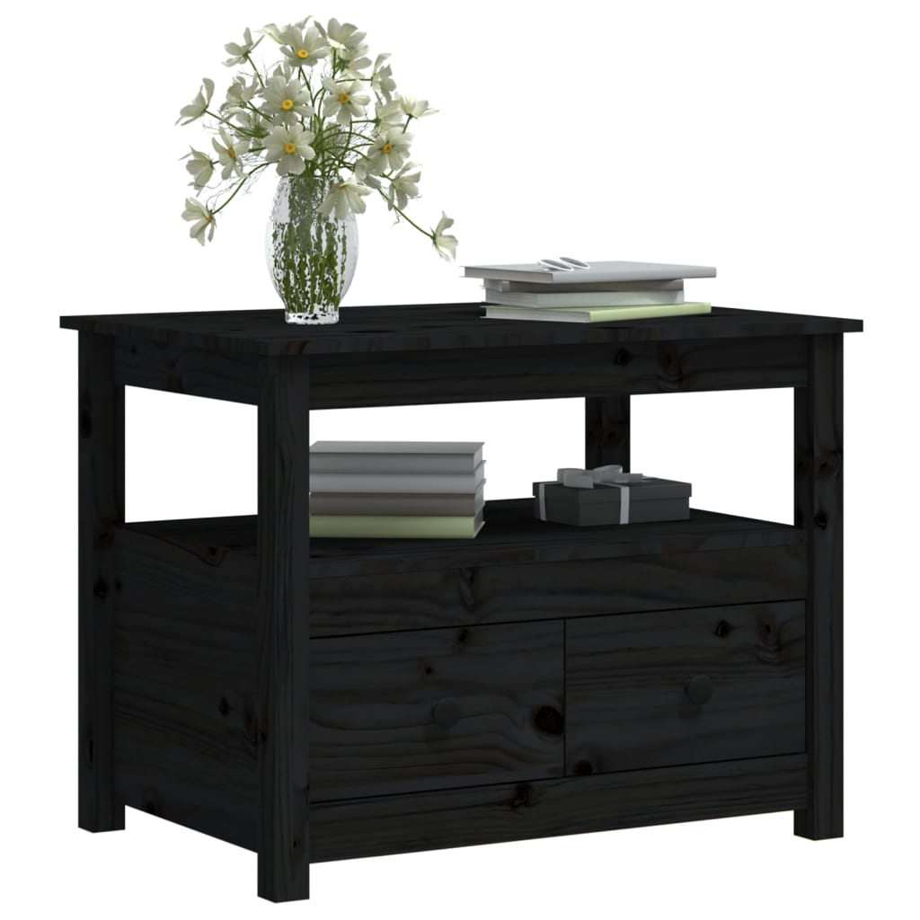 Tavolino da Salotto Nero 71x49x55 cm in Legno Massello di Pino - homemem39