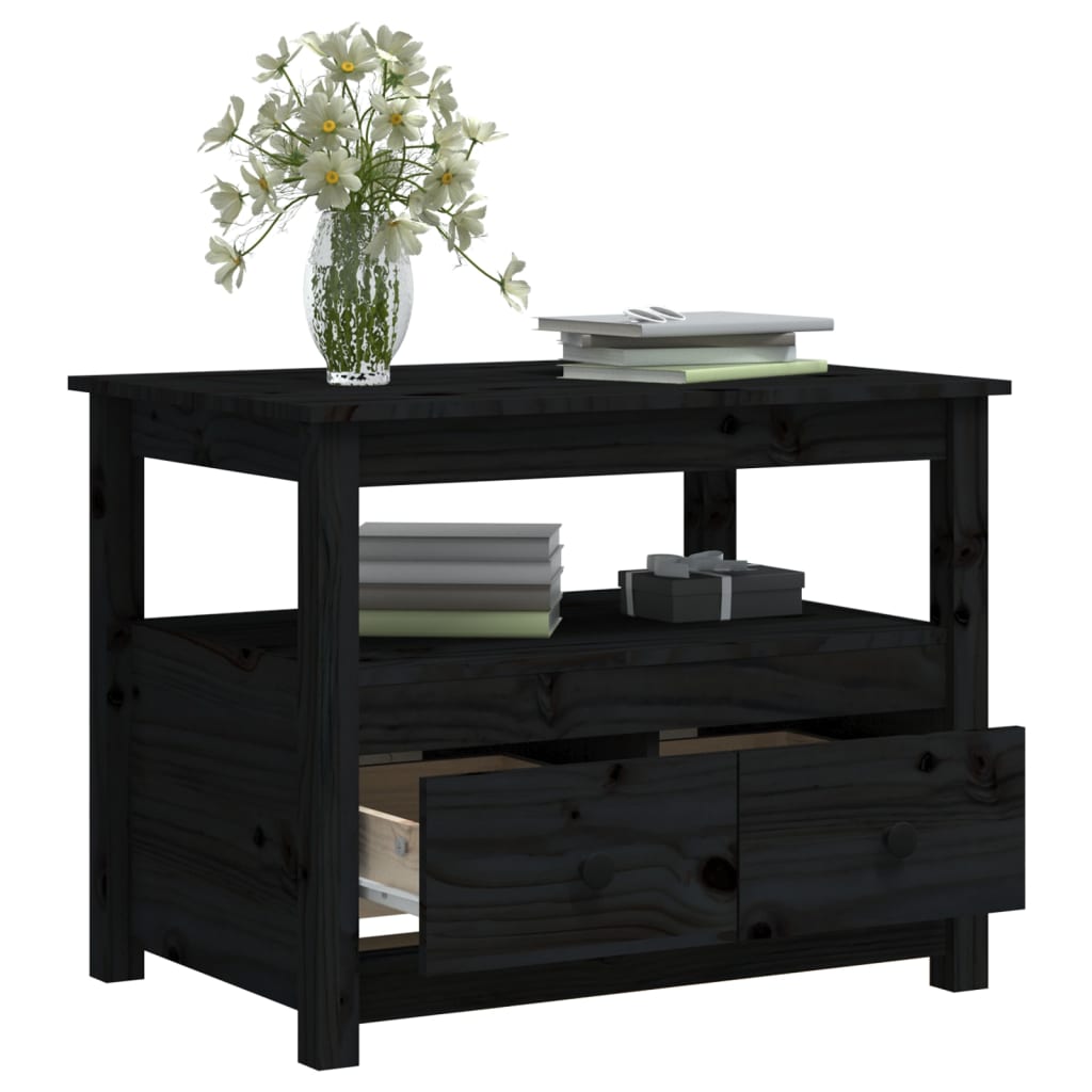 Tavolino da Salotto Nero 71x49x55 cm in Legno Massello di Pino - homemem39