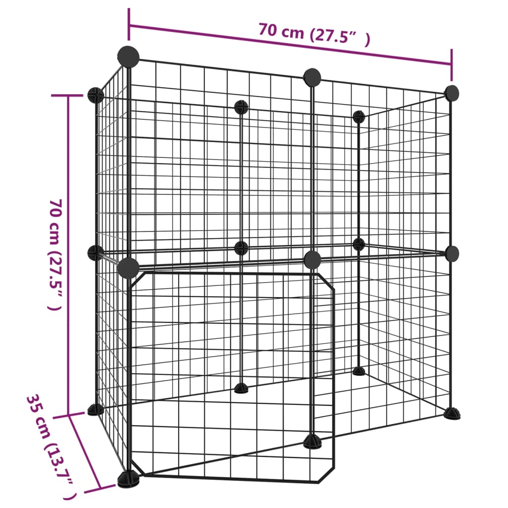 Gabbia per Animali 12 Pannelli con Porta Nero 35x35 cm Acciaio - homemem39