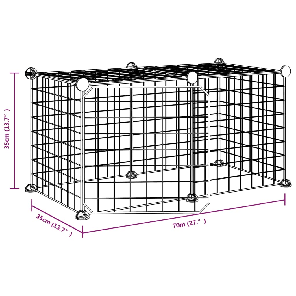 Gabbia per Animali 8 Pannelli con Porta Nero 35x35 cm Acciaio - homemem39