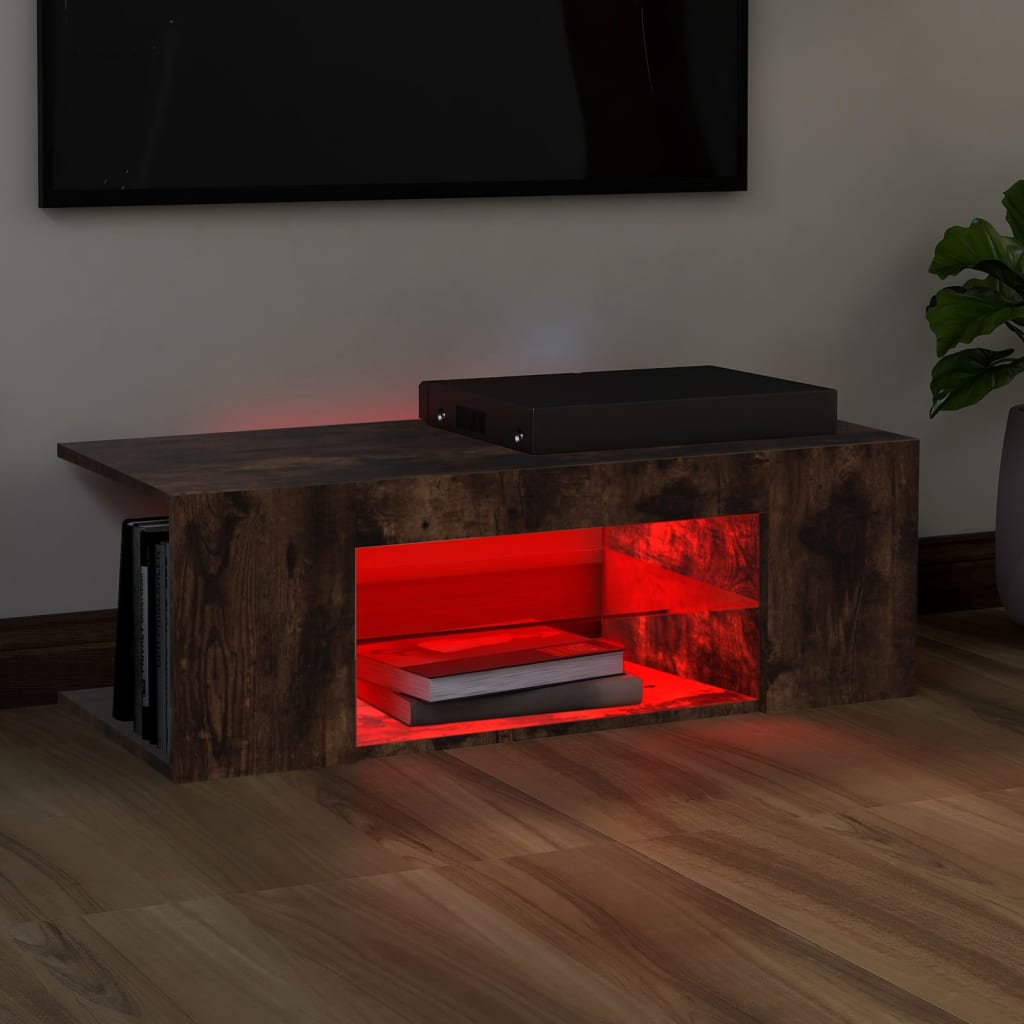 Mobile Porta TV con Luci LED Rovere Fumo 90x39x30 cm - homemem39