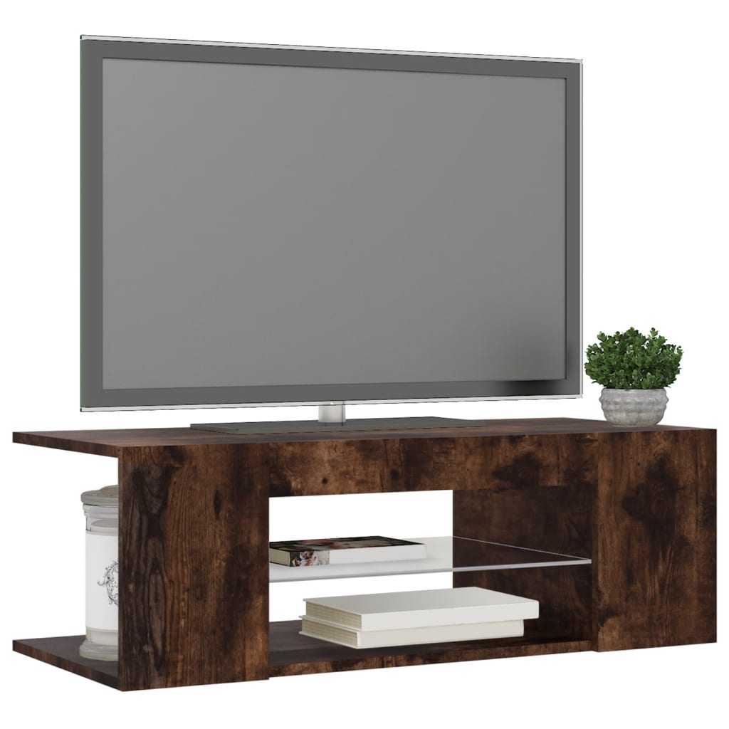 Mobile Porta TV con Luci LED Rovere Fumo 90x39x30 cm - homemem39