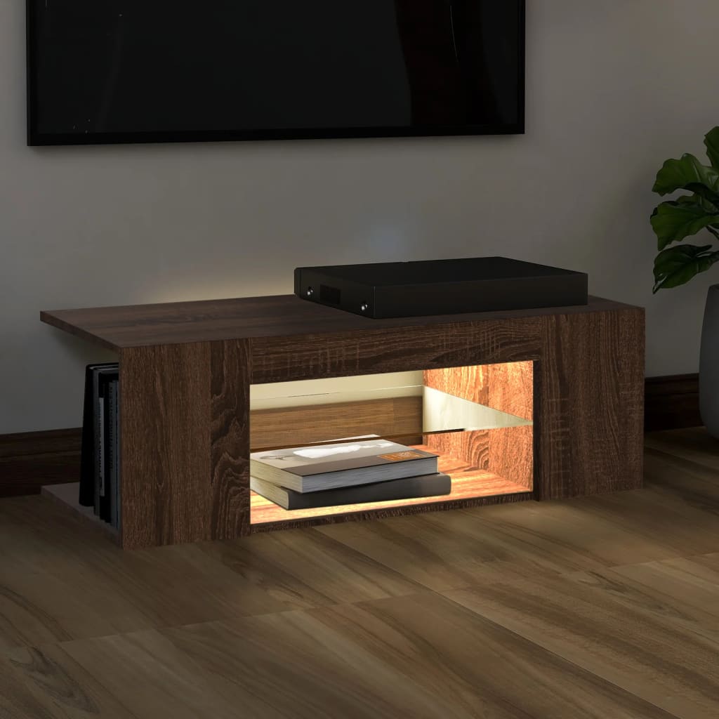 Mobile Porta TV con Luci LED Rovere Marrone 90x39x30 cm - homemem39