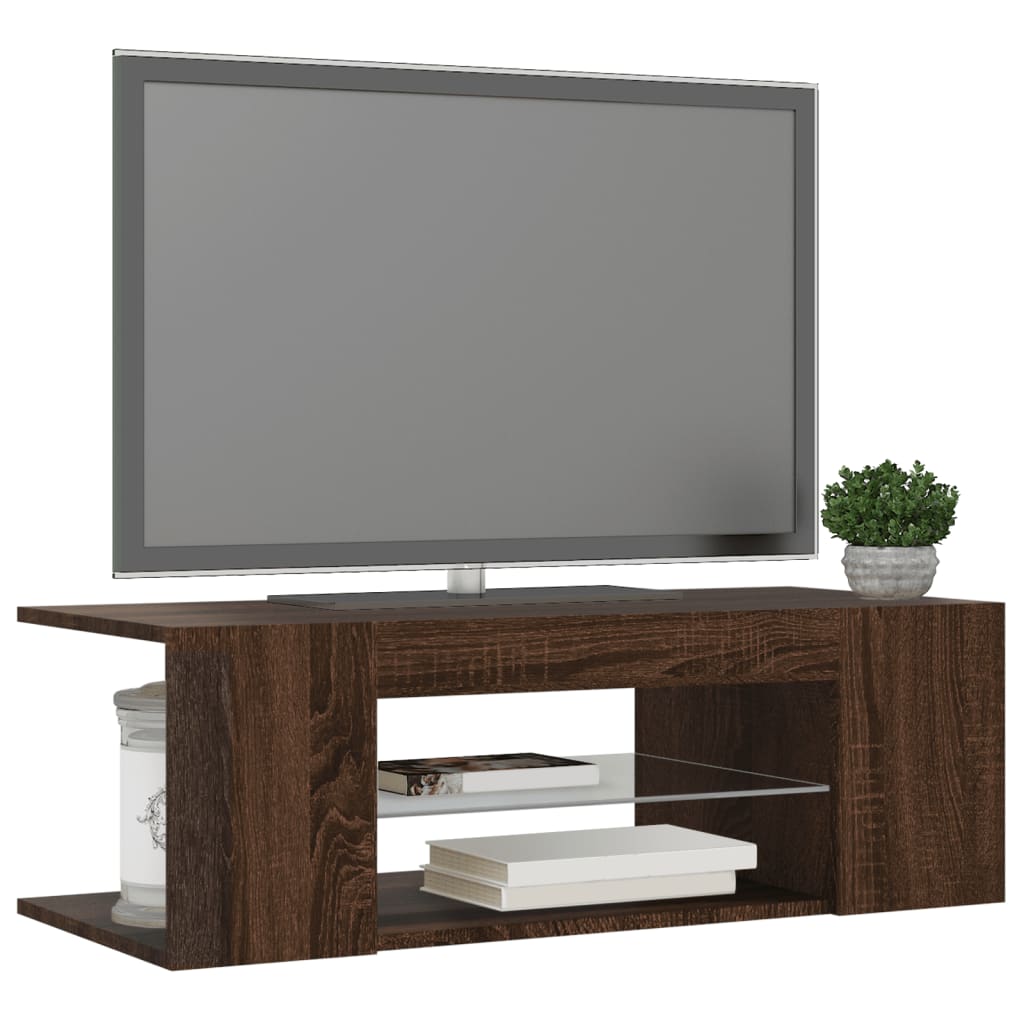 Mobile Porta TV con Luci LED Rovere Marrone 90x39x30 cm - homemem39