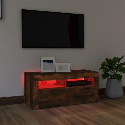 Mobile Porta TV con Luci LED Rovere Fumo 90x35x40 cm - homemem39