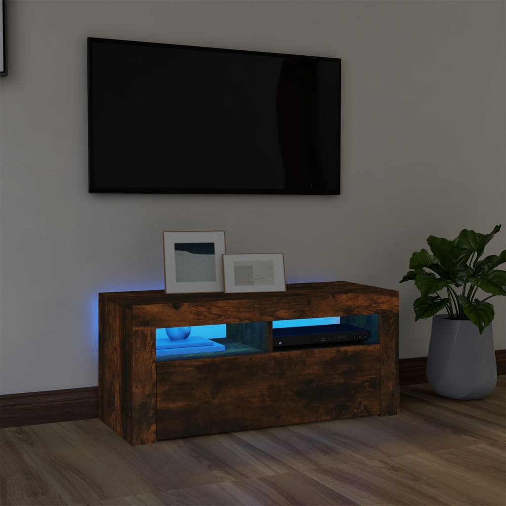 Mobile Porta TV con Luci LED Rovere Fumo 90x35x40 cm - homemem39