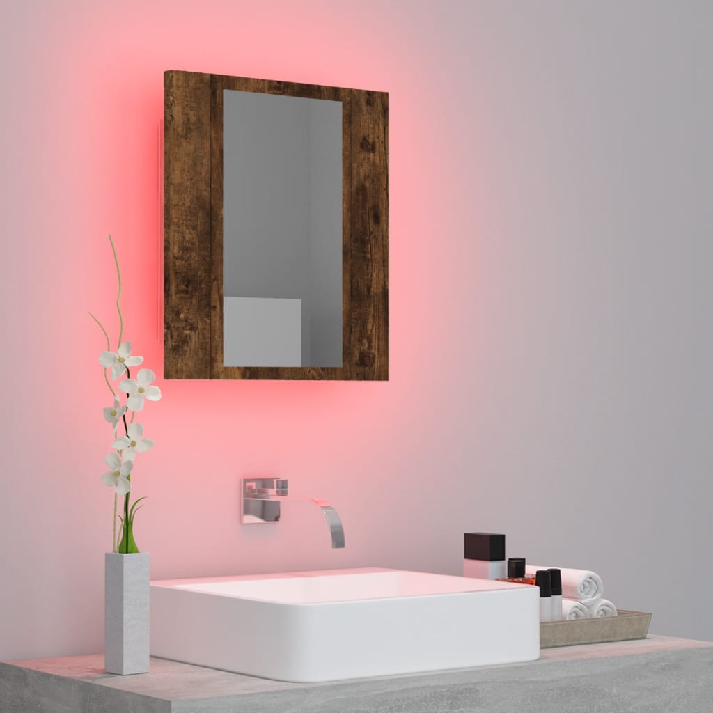 Mobile Bagno Specchio LED Rovere Fumo 40x12x45cm Multistrato - homemem39