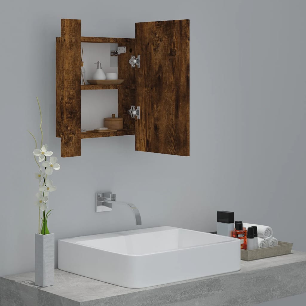 Mobile Bagno Specchio LED Rovere Fumo 40x12x45cm Multistrato - homemem39