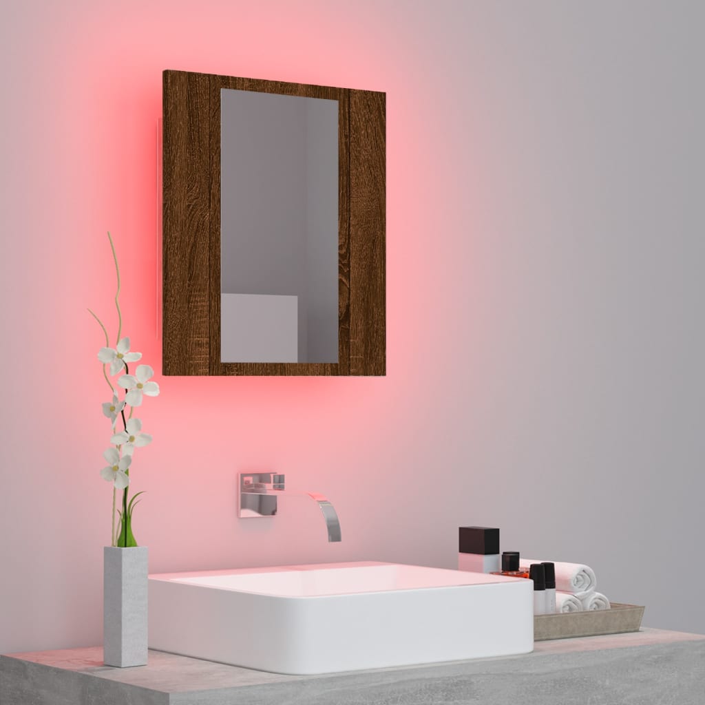 Mobile Bagno Specchio LED Rovere Marrone 40x12x45cm Multistrato - homemem39