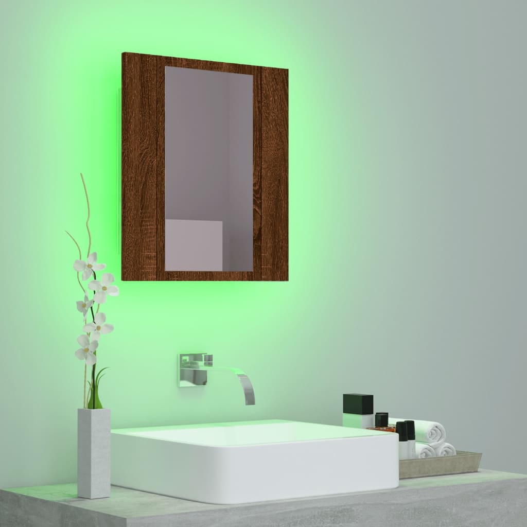 Mobile Bagno Specchio LED Rovere Marrone 40x12x45cm Multistrato - homemem39