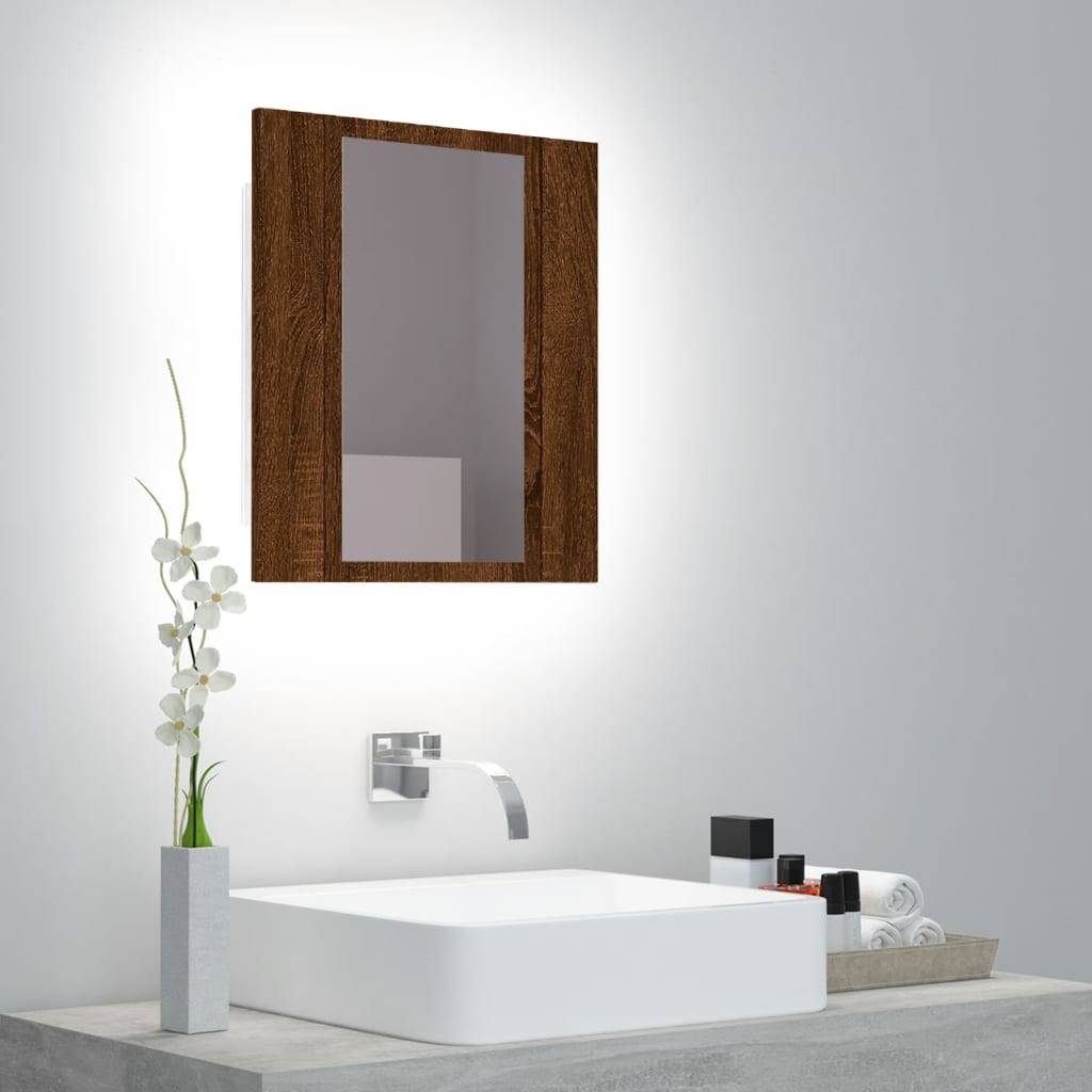 Mobile Bagno Specchio LED Rovere Marrone 40x12x45cm Multistrato - homemem39