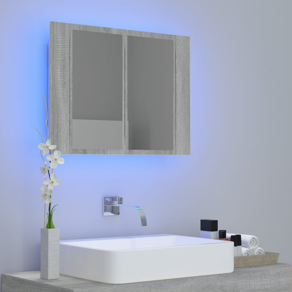 Mobile Specchio LED Grigio Sonoma 60x12x45cm Legno Multistrato - homemem39