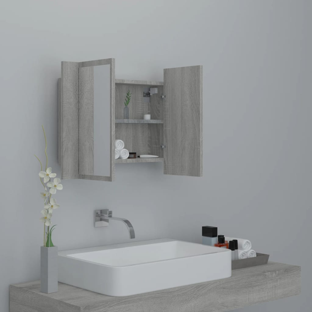 Mobile Specchio LED Grigio Sonoma 60x12x45cm Legno Multistrato - homemem39