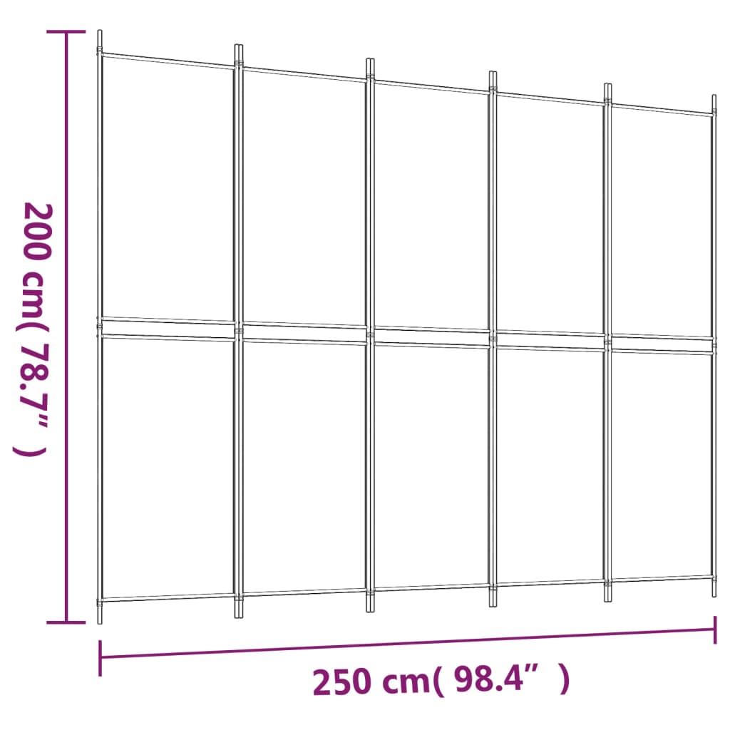 Divisorio a 5 Pannelli Marrone 250x200 cm in Tessuto - homemem39