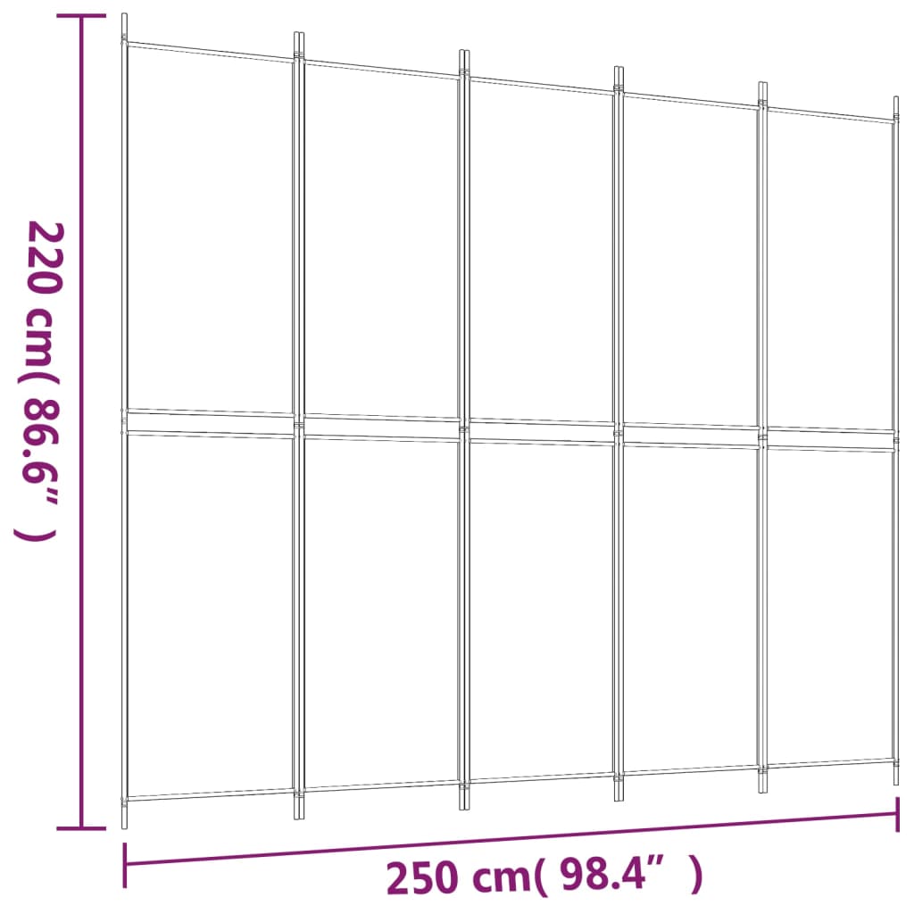 Divisorio 5 Pannelli Nero 250x220 cm Tessuto - homemem39