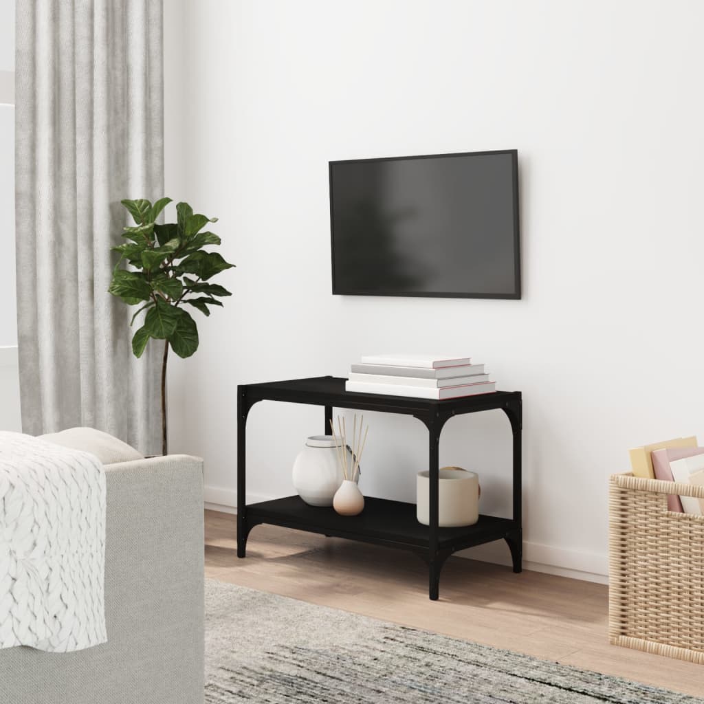 Mobile Porta TV Nero 60x33x41 cm in Legno Multistrato e Acciaio - homemem39