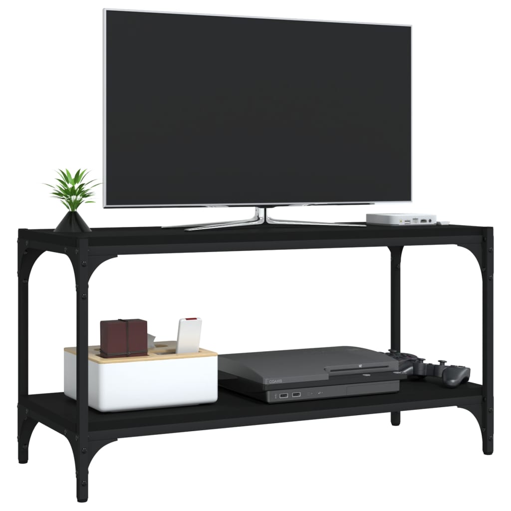 Mobile Porta TV Nero 80x33x41 cm in Legno Multistrato e Acciaio - homemem39