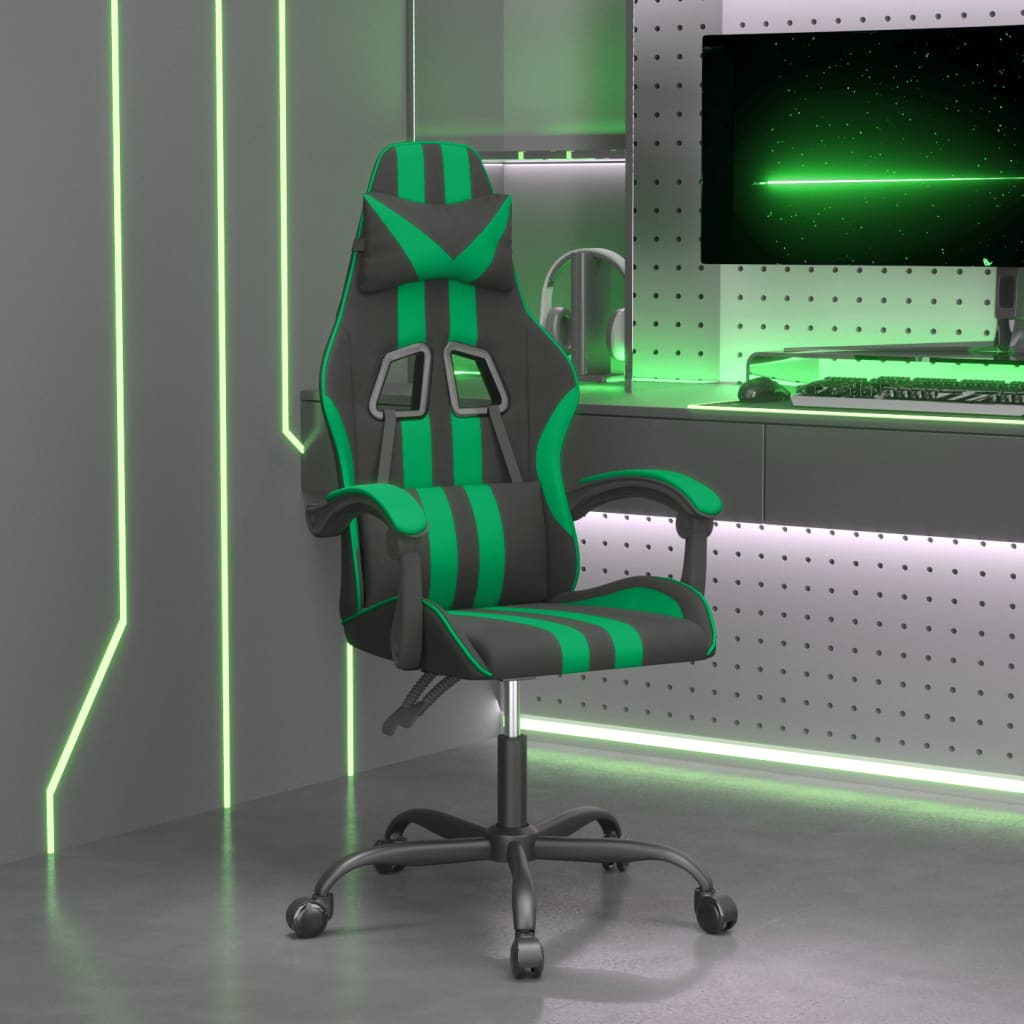 Sedia da Gaming Girevole Nera e Verde in Similpelle - homemem39