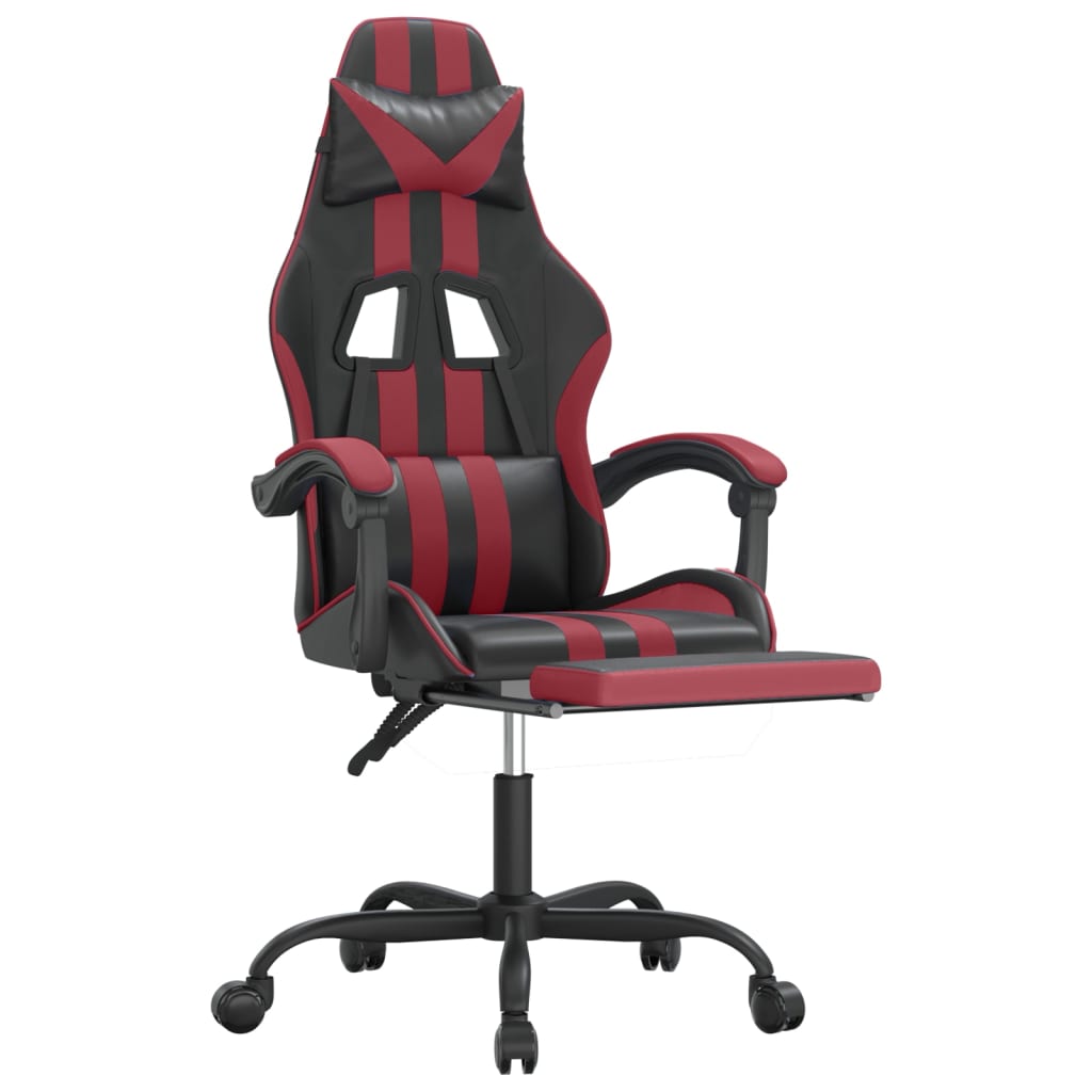 Sedia Gaming Girevole Poggiapiedi Nero e Rosso Vino Similpelle - homemem39