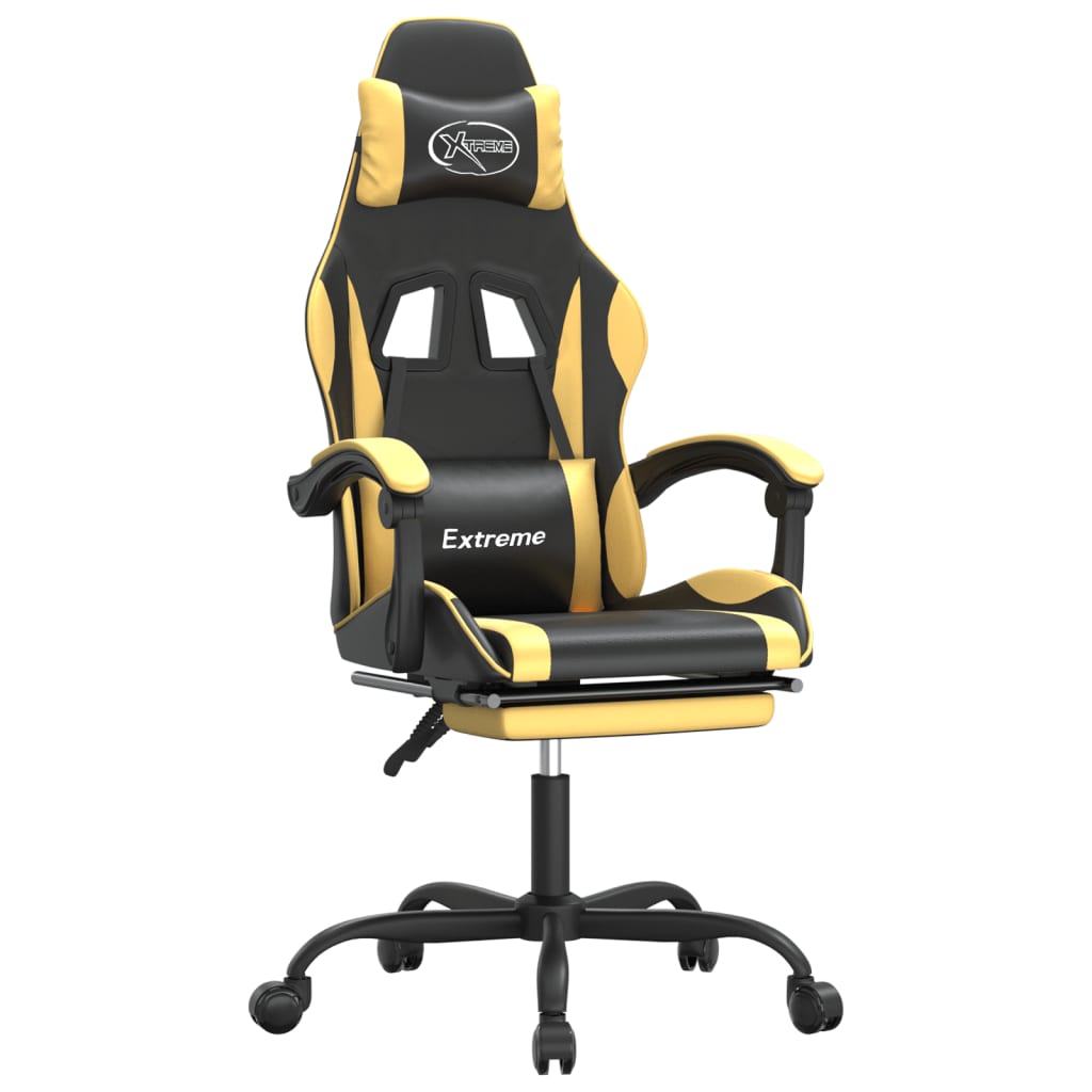 Sedia da Gaming Girevole con Poggiapiedi Nero e Oro Similpelle - homemem39