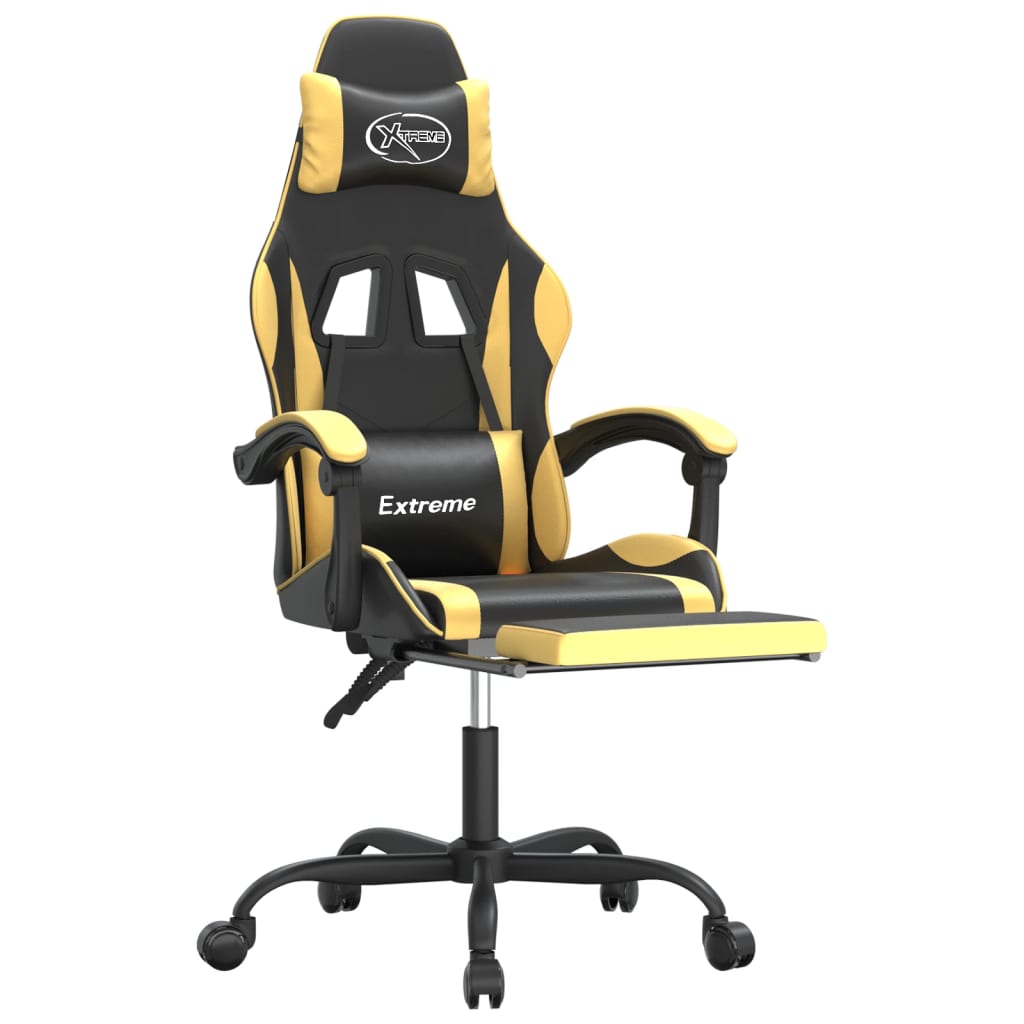 Sedia da Gaming Girevole con Poggiapiedi Nero e Oro Similpelle - homemem39