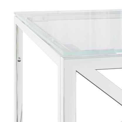 Tavolino da Salotto 110x45x45 cm in Acciaio Inox e Vetro - homemem39