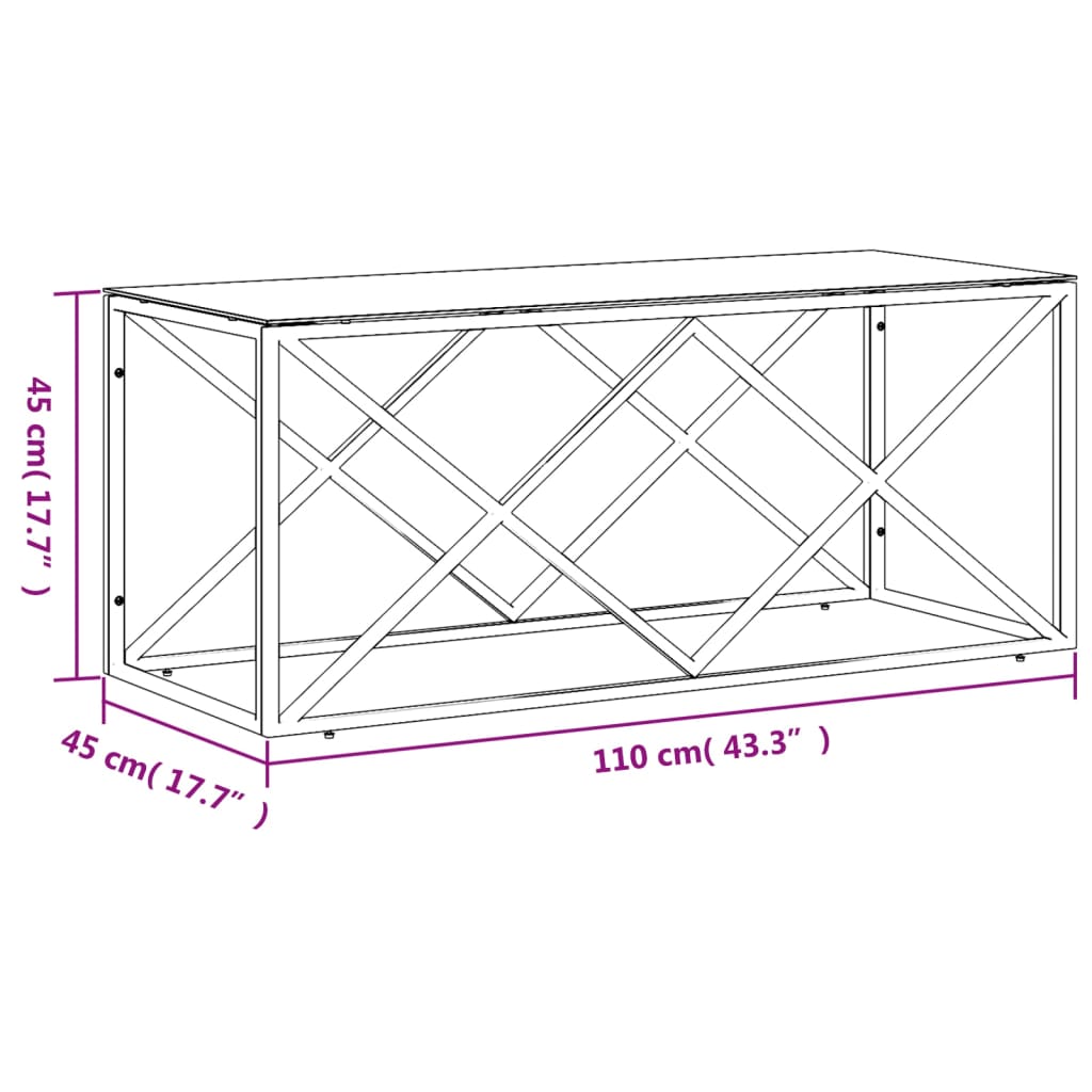 Tavolino da Salotto 110x45x45 cm in Acciaio Inox e Vetro - homemem39