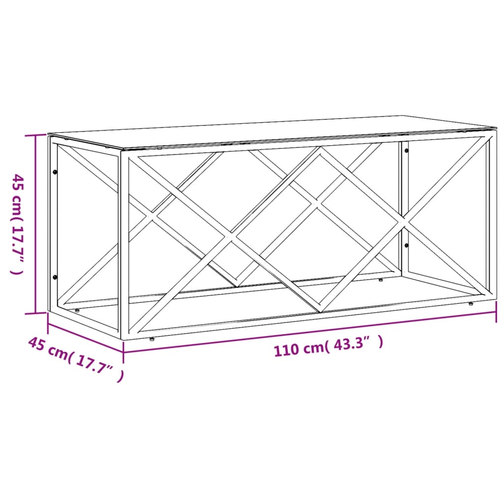 Tavolino da Salotto 110x45x45 cm in Acciaio Inox e Vetro - homemem39