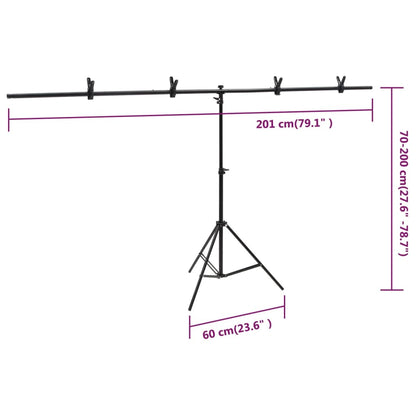 Supporto per Sfondo a T Nero 201x60x(70-200) cm - homemem39