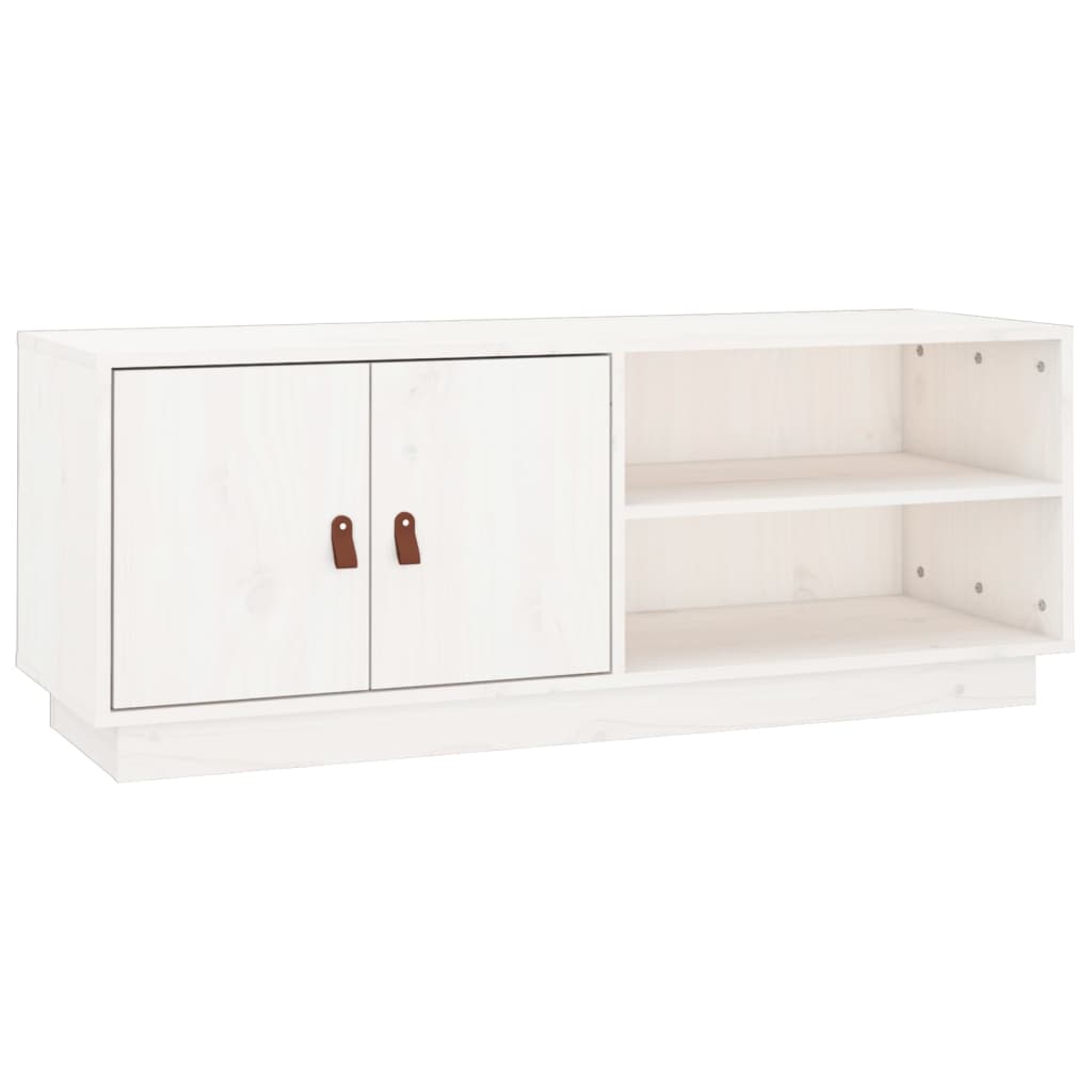 Mobile Porta TV Bianco 105x34x40 cm in Legno Massello di Pino - homemem39