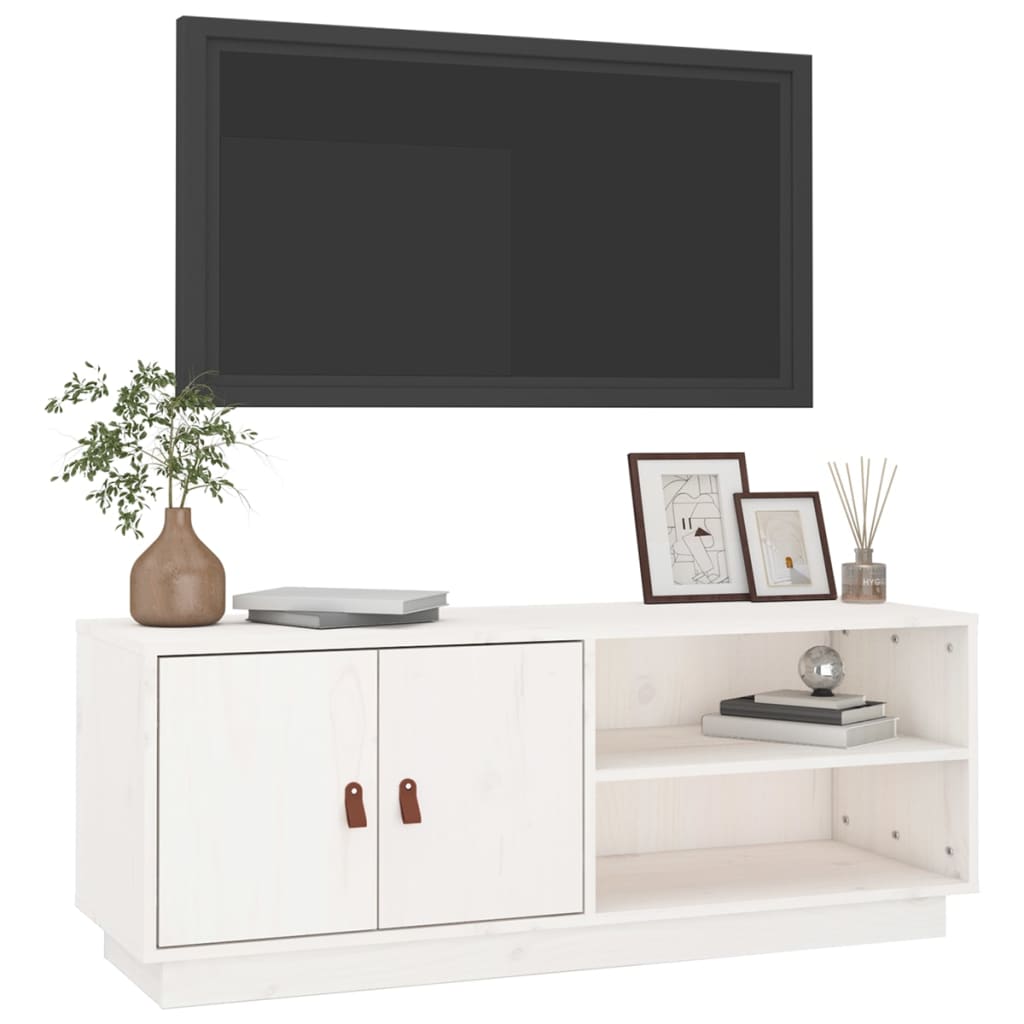 Mobile Porta TV Bianco 105x34x40 cm in Legno Massello di Pino - homemem39