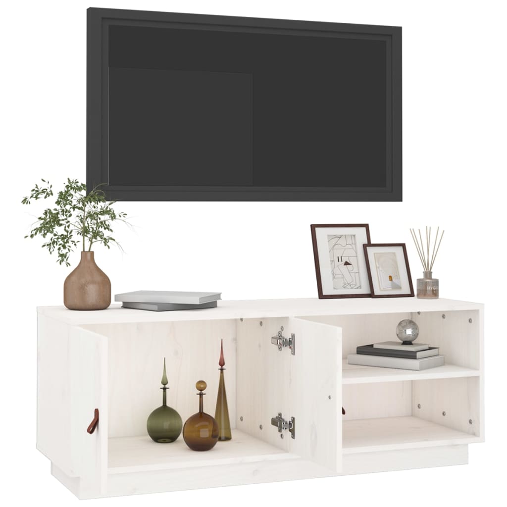 Mobile Porta TV Bianco 105x34x40 cm in Legno Massello di Pino - homemem39