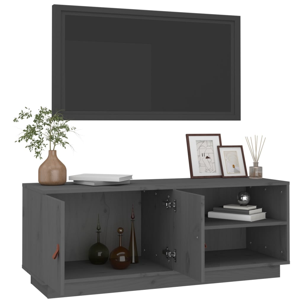 Mobile Porta TV Grigio 105x34x40 cm in Legno Massello di Pino - homemem39