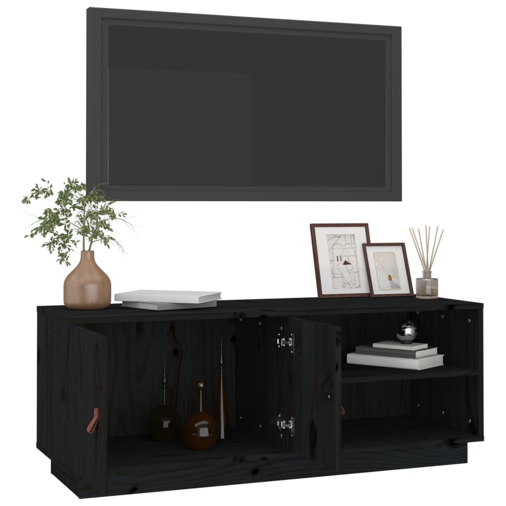 Mobile Porta TV Nero 105x34x40 cm in Legno Massello di Pino - homemem39