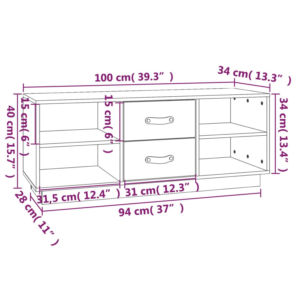 Mobile Porta TV 100x34x40 cm in Legno Massello di Pino - homemem39