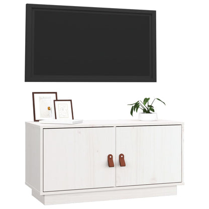 Mobile Porta TV Bianco 80x34x40 cm in Legno Massello di Pino - homemem39