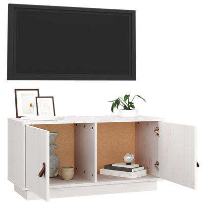 Mobile Porta TV Bianco 80x34x40 cm in Legno Massello di Pino - homemem39