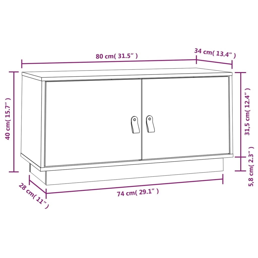 Mobile Porta TV Bianco 80x34x40 cm in Legno Massello di Pino - homemem39