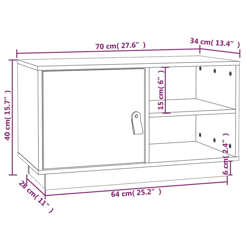 Mobile Porta TV 70x34x40 cm in Legno Massello di Pino - homemem39