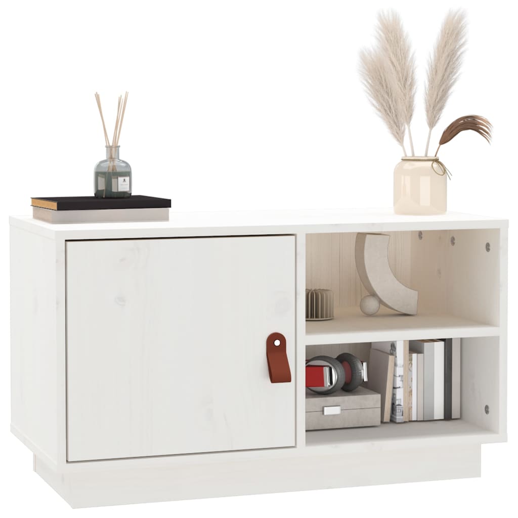 Mobile Porta TV Bianco 70x34x40 cm in Legno Massello di Pino - homemem39