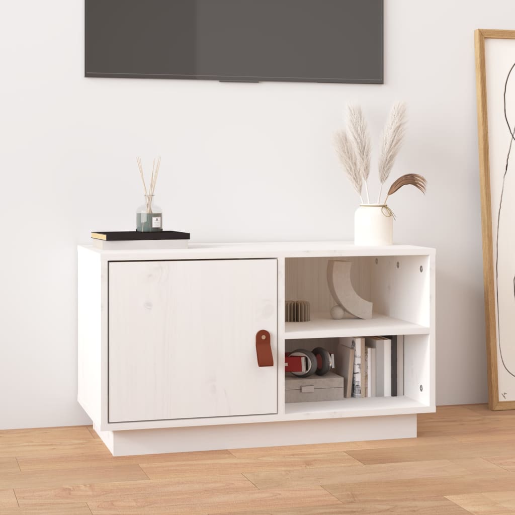 Mobile Porta TV Bianco 70x34x40 cm in Legno Massello di Pino - homemem39