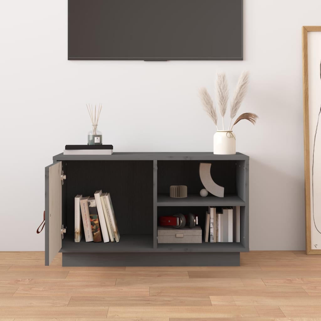 Mobile Porta TV Grigio 70x34x40 cm in Legno Massello di Pino - homemem39