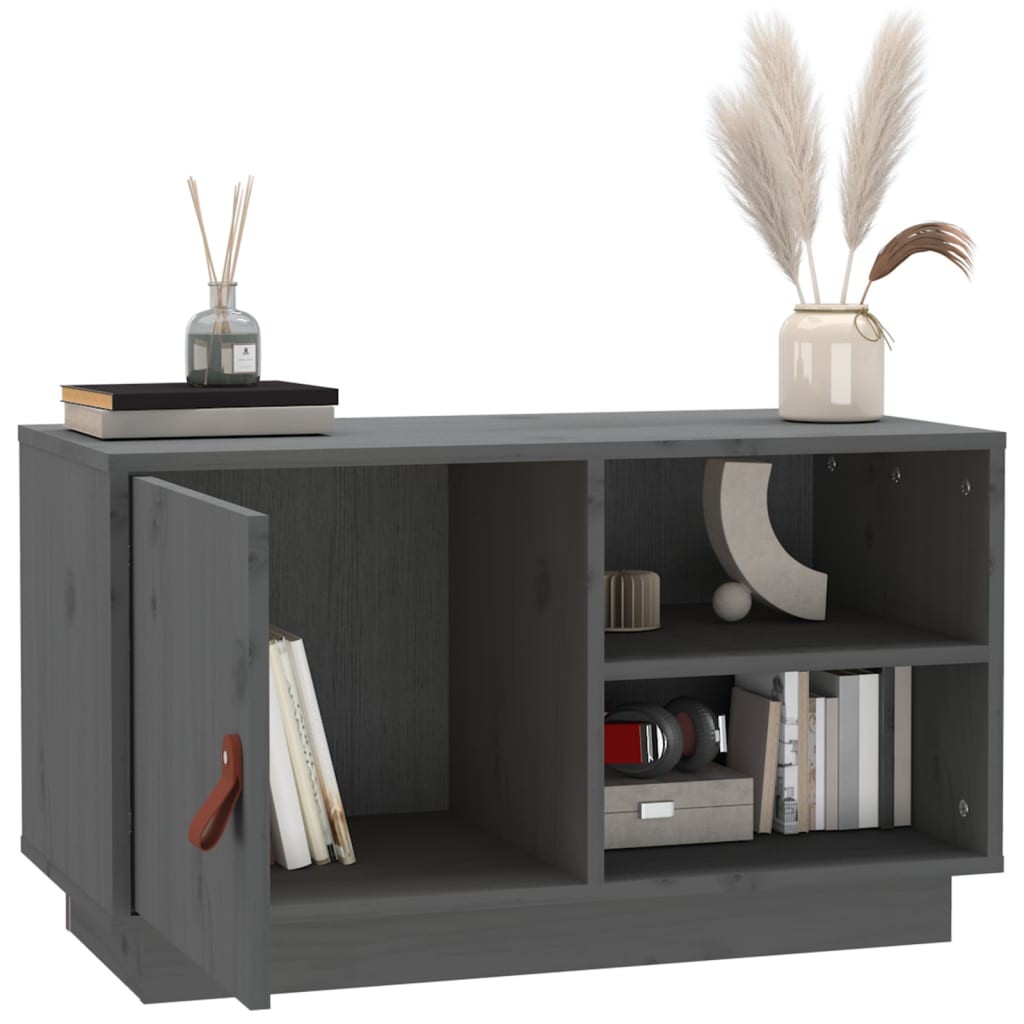 Mobile Porta TV Grigio 70x34x40 cm in Legno Massello di Pino - homemem39