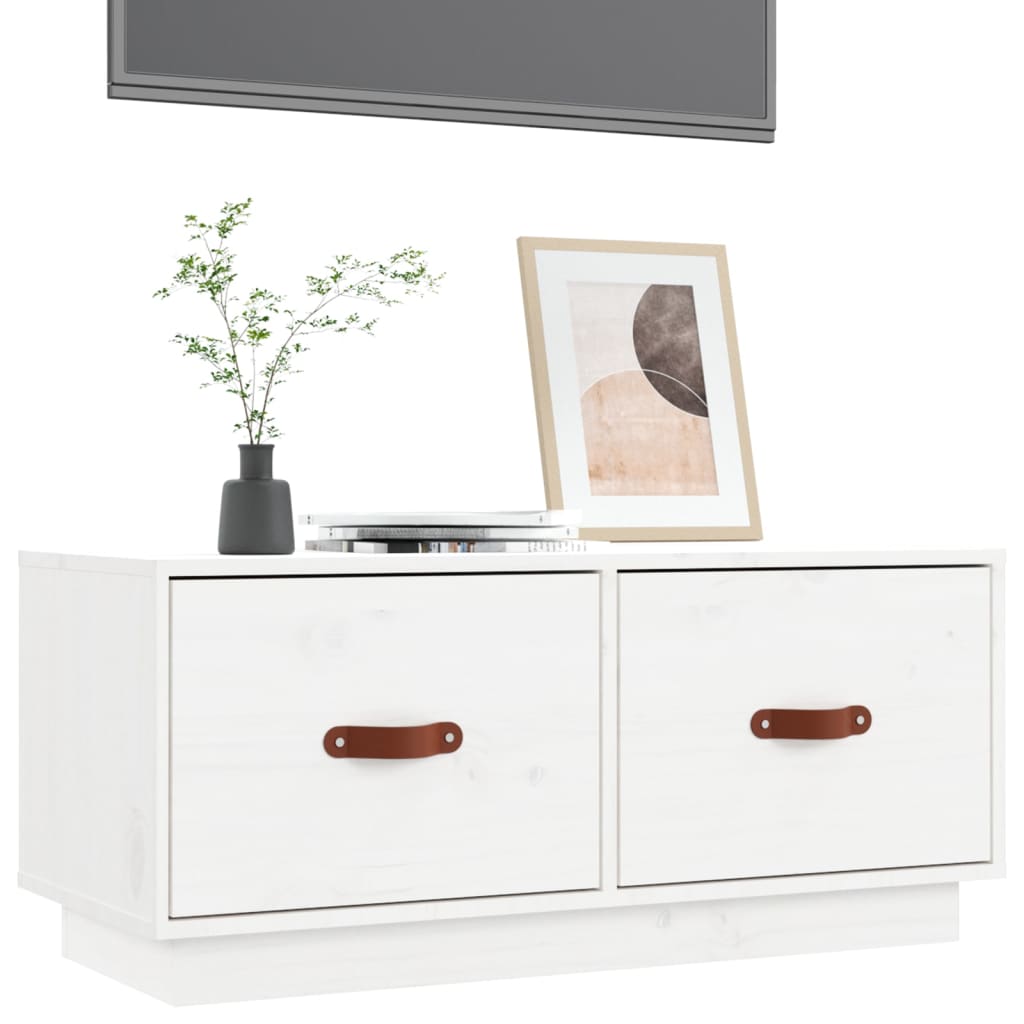 Mobile Porta TV Bianco 80x34x35 cm in Legno Massello di Pino - homemem39