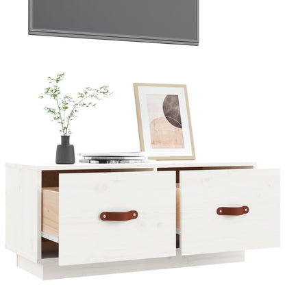 Mobile Porta TV Bianco 80x34x35 cm in Legno Massello di Pino - homemem39