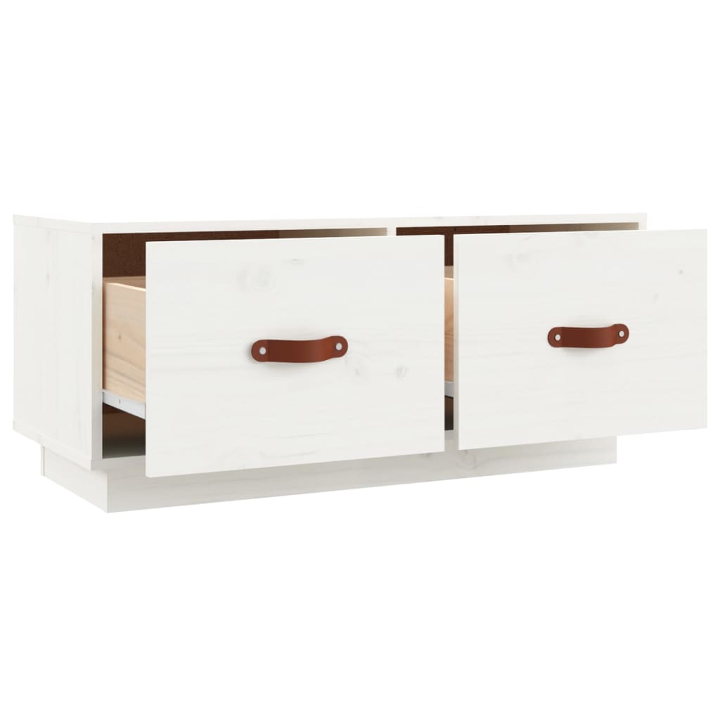 Mobile Porta TV Bianco 80x34x35 cm in Legno Massello di Pino - homemem39