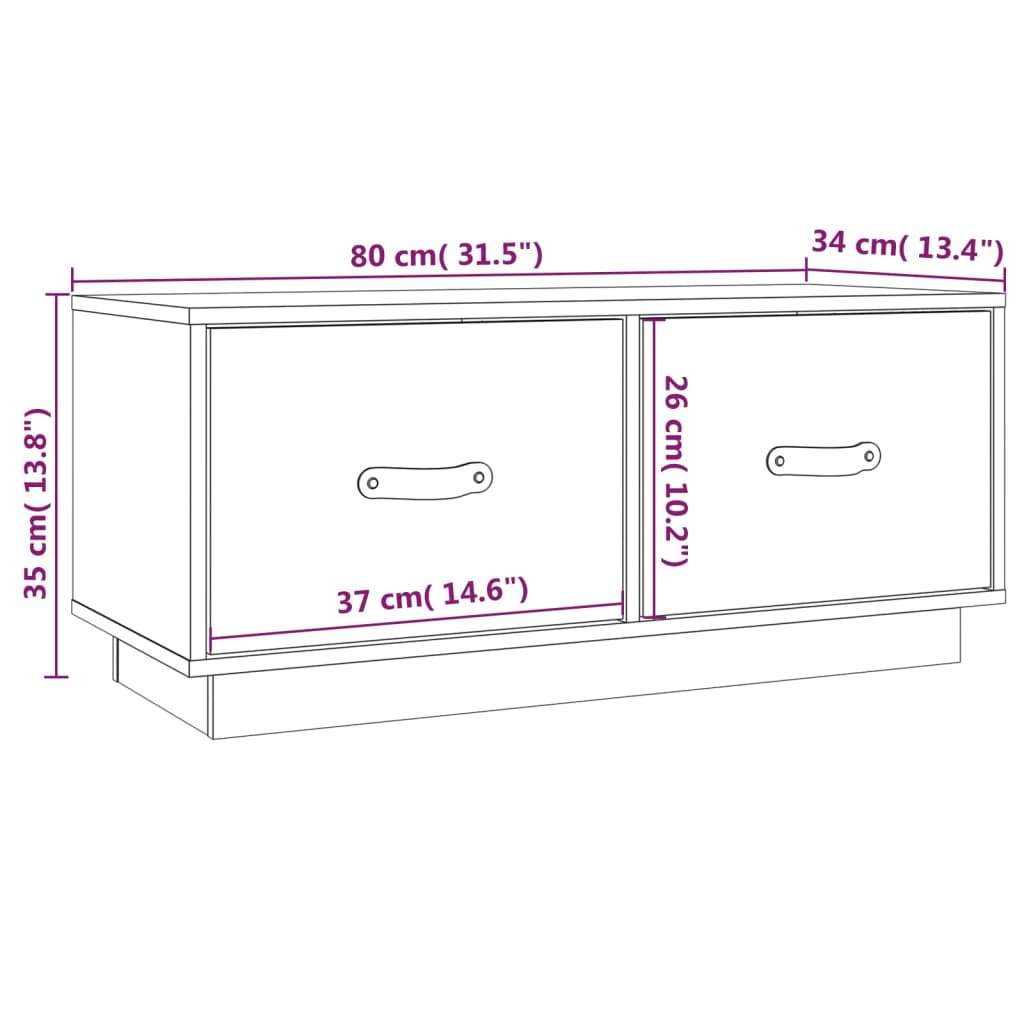 Mobile Porta TV Bianco 80x34x35 cm in Legno Massello di Pino - homemem39